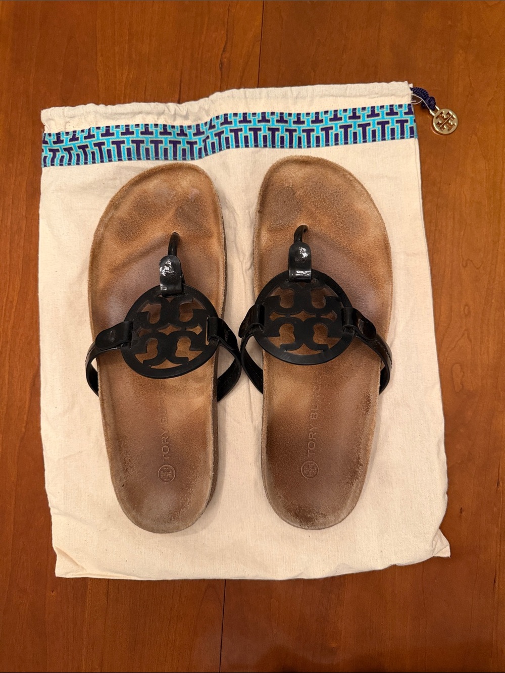 Tory Burch Black Patent leather Miller Cloud Sandals